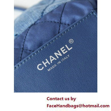 Chanel Washed Denim  &  Silver-Tone Metal CHANEL 22 Mini Handbag AS3980 Blue